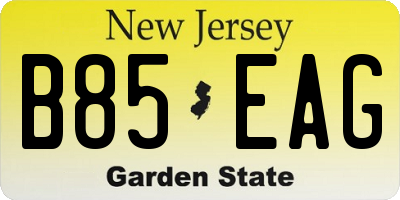 NJ license plate B85EAG
