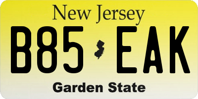 NJ license plate B85EAK