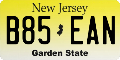 NJ license plate B85EAN