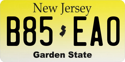 NJ license plate B85EAO