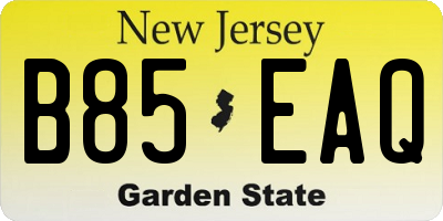 NJ license plate B85EAQ