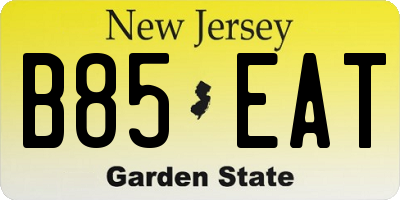 NJ license plate B85EAT