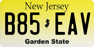 NJ license plate B85EAV