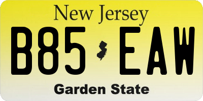 NJ license plate B85EAW