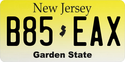 NJ license plate B85EAX