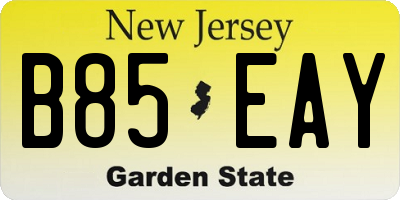 NJ license plate B85EAY
