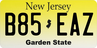 NJ license plate B85EAZ