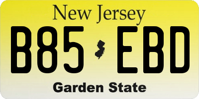 NJ license plate B85EBD