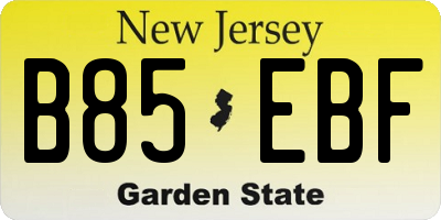 NJ license plate B85EBF
