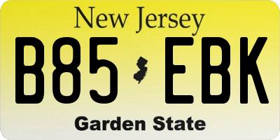 NJ license plate B85EBK