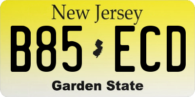 NJ license plate B85ECD