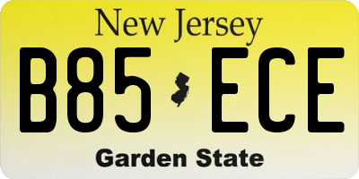 NJ license plate B85ECE
