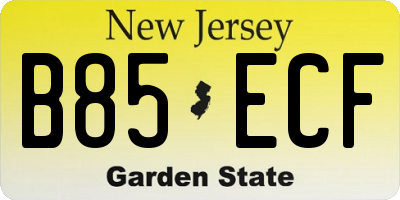 NJ license plate B85ECF