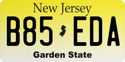 NJ license plate B85EDA