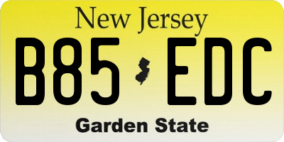 NJ license plate B85EDC
