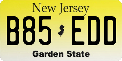 NJ license plate B85EDD