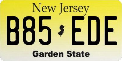 NJ license plate B85EDE