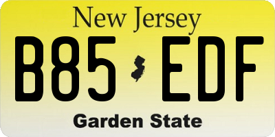 NJ license plate B85EDF