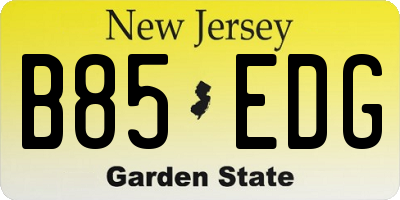 NJ license plate B85EDG