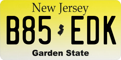 NJ license plate B85EDK