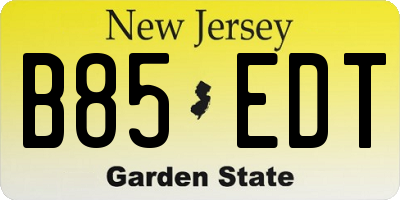 NJ license plate B85EDT