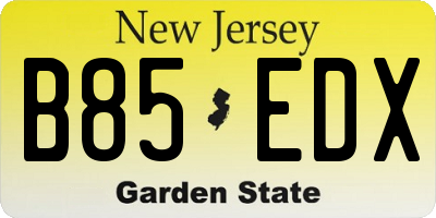 NJ license plate B85EDX