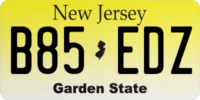 NJ license plate B85EDZ