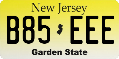 NJ license plate B85EEE