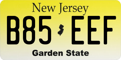 NJ license plate B85EEF