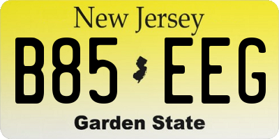 NJ license plate B85EEG