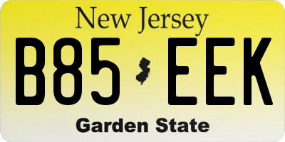 NJ license plate B85EEK