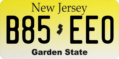 NJ license plate B85EEO