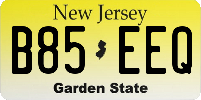 NJ license plate B85EEQ