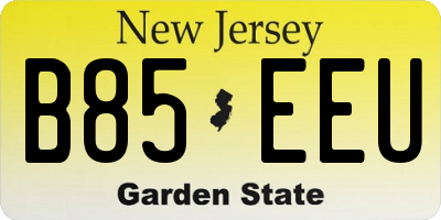 NJ license plate B85EEU