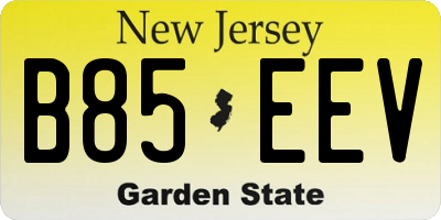 NJ license plate B85EEV