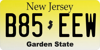 NJ license plate B85EEW