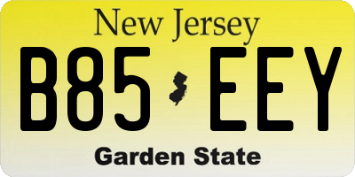 NJ license plate B85EEY