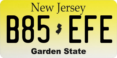 NJ license plate B85EFE