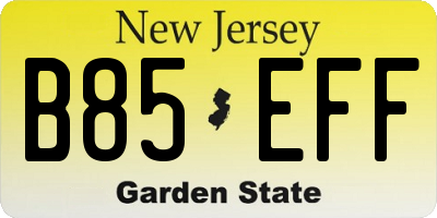 NJ license plate B85EFF