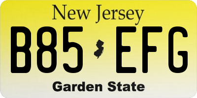 NJ license plate B85EFG
