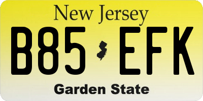 NJ license plate B85EFK