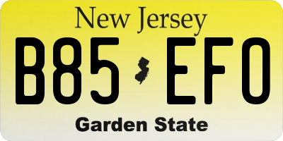 NJ license plate B85EFO