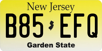 NJ license plate B85EFQ