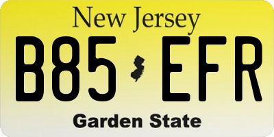 NJ license plate B85EFR