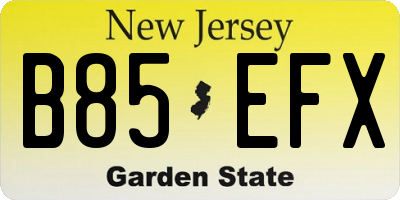 NJ license plate B85EFX
