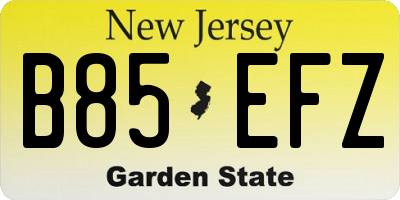 NJ license plate B85EFZ
