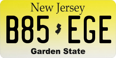 NJ license plate B85EGE