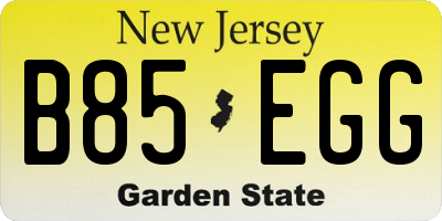 NJ license plate B85EGG