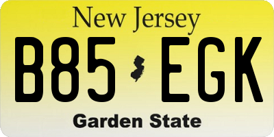 NJ license plate B85EGK