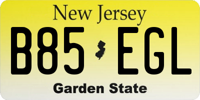 NJ license plate B85EGL